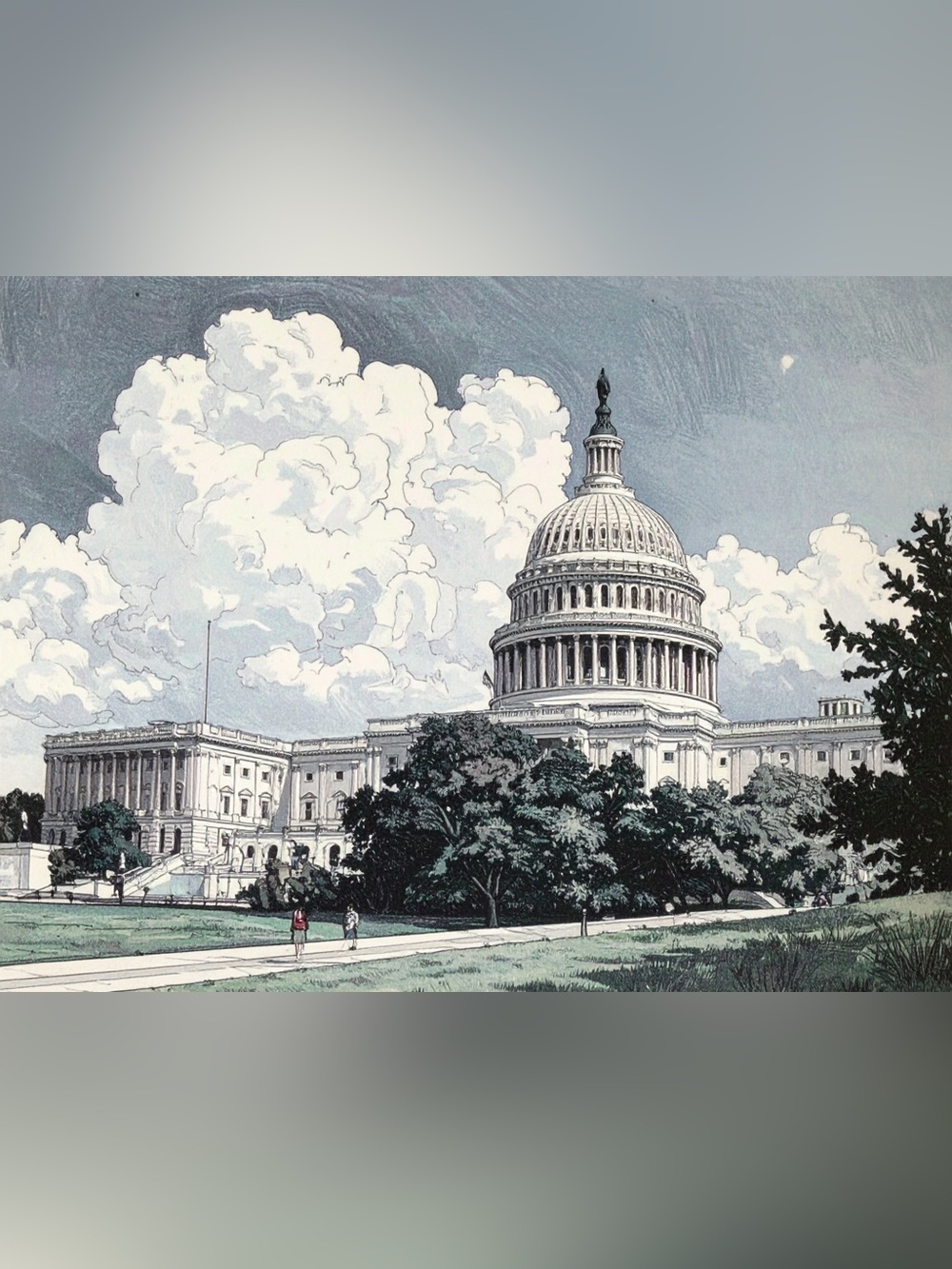 Capitol Dome Illustration Art Print in White and Gray by